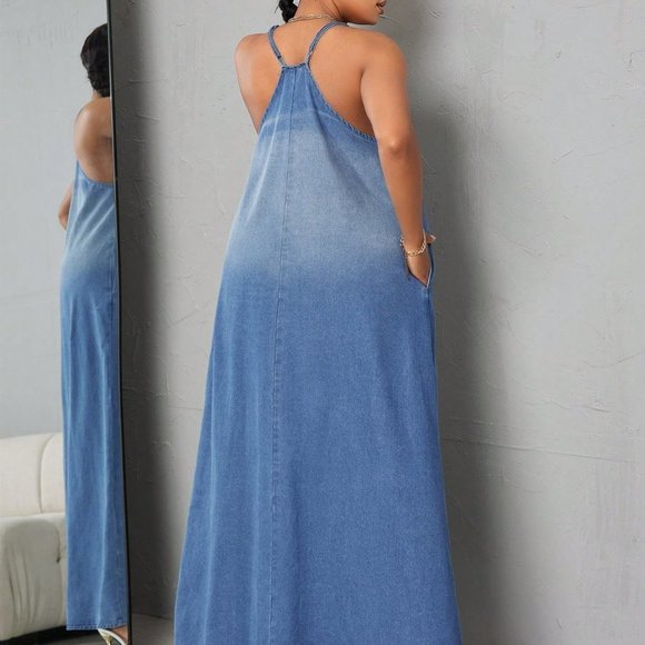 Blue Casual Womens Gradient Denim Cami Dress - Picture 2 of 5